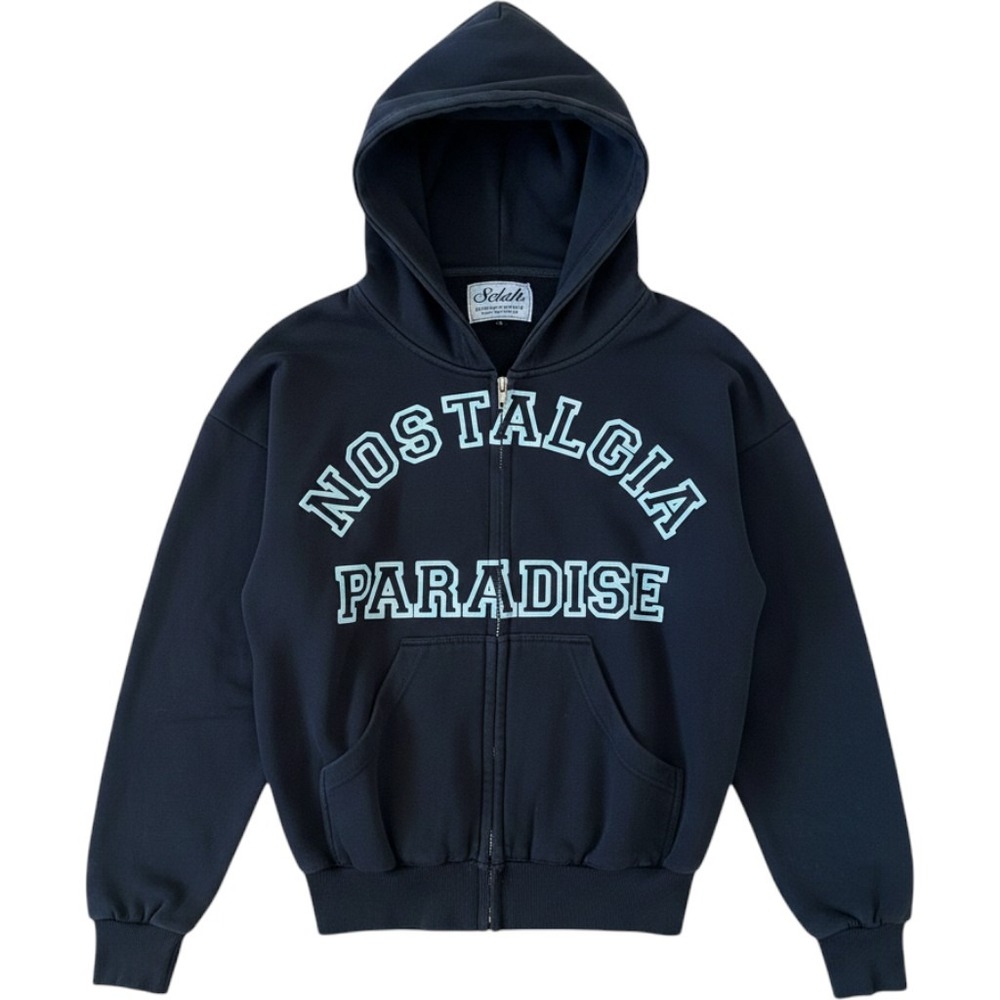 Selah Nostalgia Paradise Zip Up Hoodie Black Blue Graphic Streetwear Mens Medium